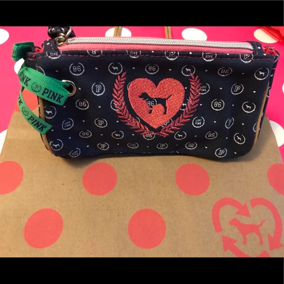 PINK Victoria's Secret Handbags - NWOT💗VS PINK VINTAGE BLUE MONOGRAM POUCH